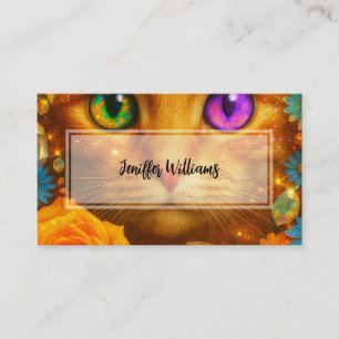 Mystical Rainbow Eyed Cat Floral Dream Business Card