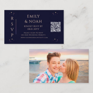 Mystical Rainbow Navy Blue Budget QR Code RSVP Enclosure Card