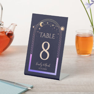 Mystical Rainbow Navy Blue Sun Moon Stars Wedding Pedestal Sign