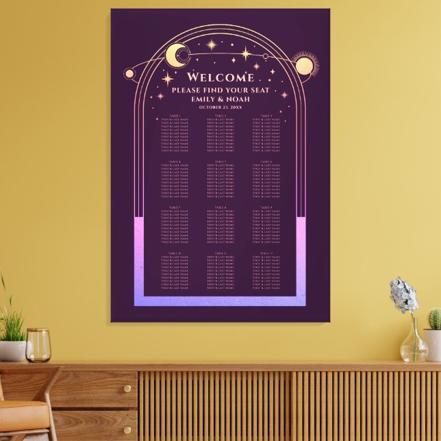 Mystical Rainbow Plum Sun Moon Stars Wedding Canvas Print (Insitu(LivingRoom))