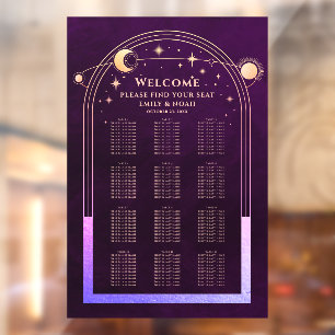 Mystical Rainbow Plum Wedding Seating Chart Window Cling