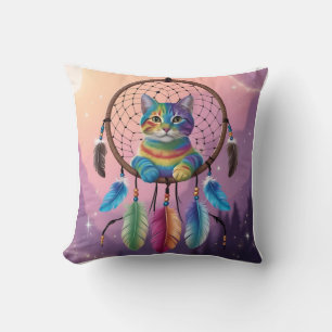 Mystical Rainbow Tabby Dream Throw Pillow