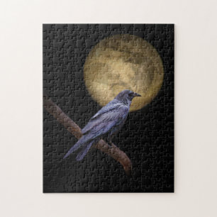 Mystical Raven and Moon at Night Challenging Jigsaw Puzzle