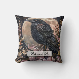Mystical Raven Crystal Throw Pillow