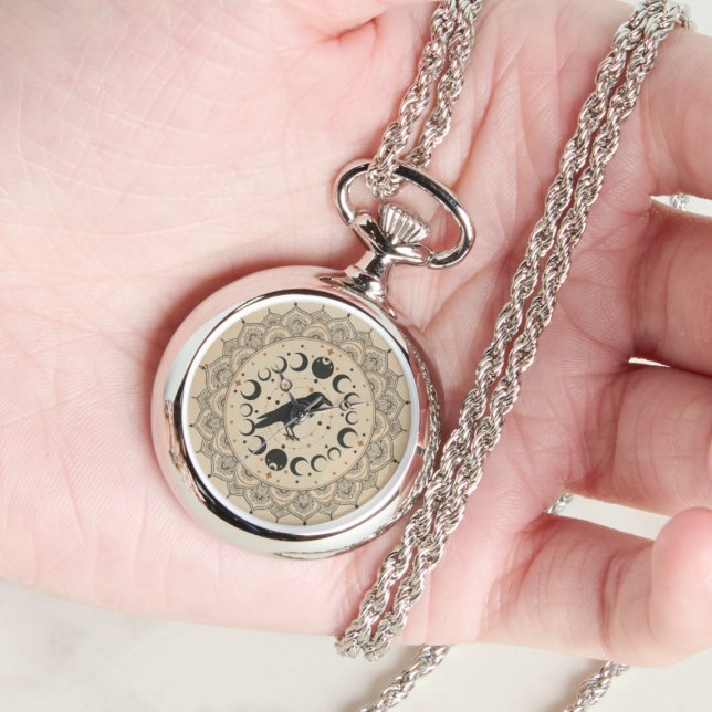 Mystical Raven Moon Phase Mandala Celestial Art Watch (Gothic raven watch)