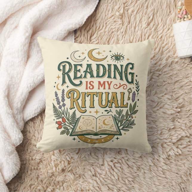 Mystical Reading Ritual Celestial Moon Book Throw Pillow (Blanket)