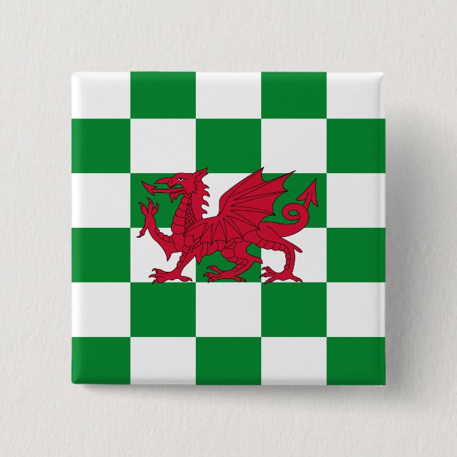 Mystical Red Celtic Dragon Flag of Wales 2 Inch Square Button (Front)