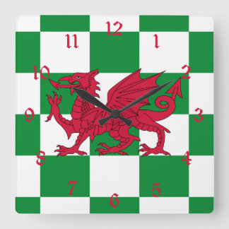 Mystical Red Celtic Dragon Flag of Wales Square Wall Clock
