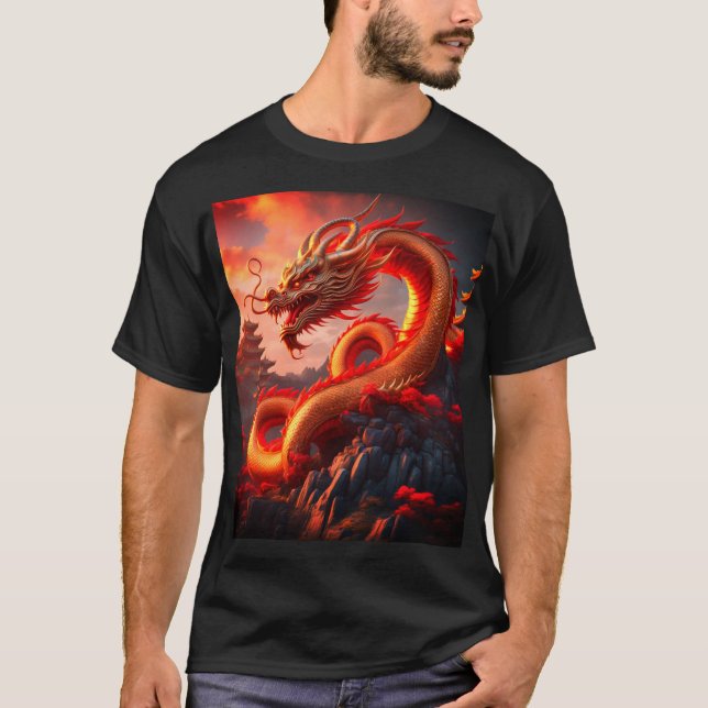 Mystical Red Fire Dragon Art T-Shirt (Front)