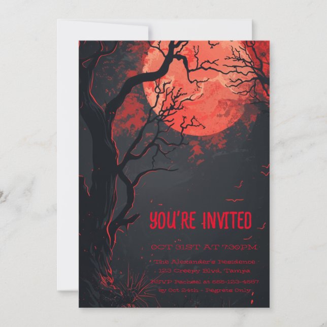 Mystical Red Full Moon Custom Invitation (Front)