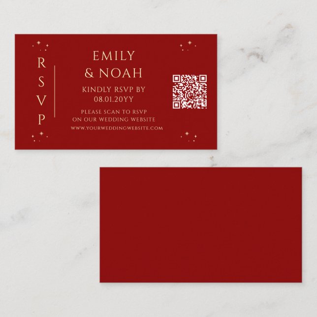 Mystical Red Gold Budget QR Code RSVP Enclosure Card (Front/Back)
