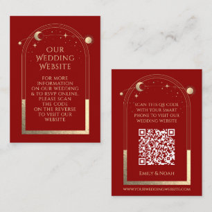 Mystical Red Gold Wedding Website RSVP QR Code Enclosure Card