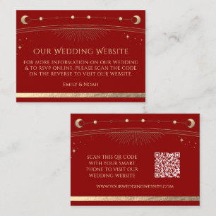Mystical Red Gold Wedding Website RSVP QR Code Enclosure Card