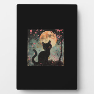 Mystical Red Moon with Black Cat and Sakura  Plaque