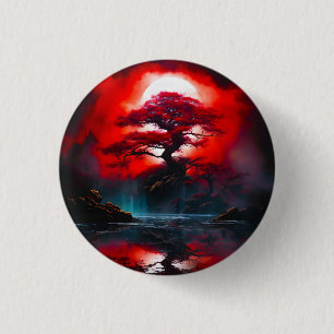 Mystical Red Tree Under Full Moon 1 Inch Round Button