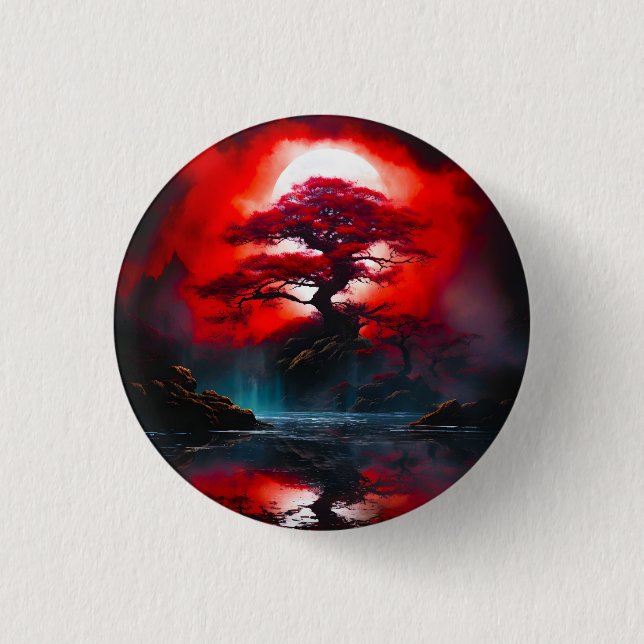 Mystical Red Tree Under Full Moon 1 Inch Round Button (Front)