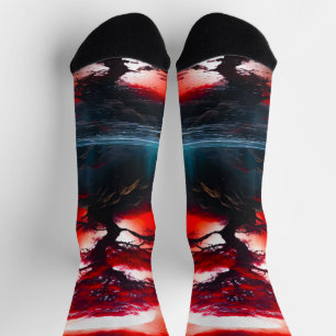 Mystical Red Tree Under Full Moon Socks