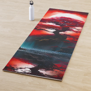 Mystical Red Tree Under Full Moon Yoga Mat