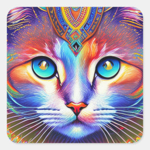 Mystical Royal Colourful Cat Square Sticker