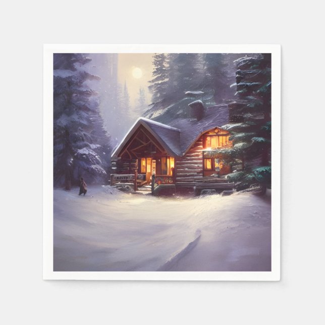 Mystical Rustic Log Cabin Amongst The Evergreens Napkin (Front)