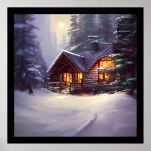 Mystical Rustic Log Cabin Amongst The Evergreens Poster