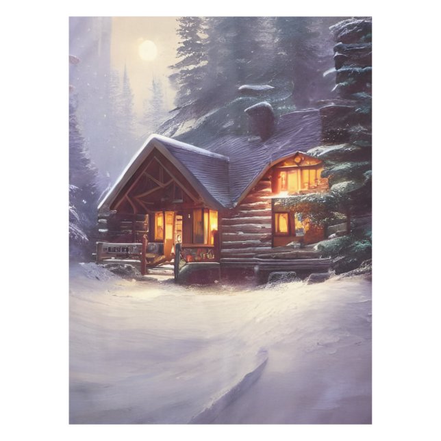Mystical Rustic Log Cabin Amongst The Evergreens Tablecloth (Front)