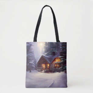 Mystical Rustic Log Cabin Amongst The Evergreens Tote Bag