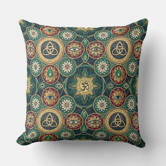 Mystical Sacred Design - Spiritual Mandala Pattern Throw Pillow (Front)