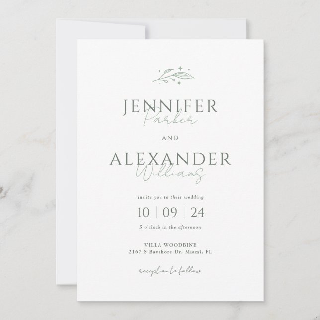 Mystical Sage Green Wedding Invitation (Front)
