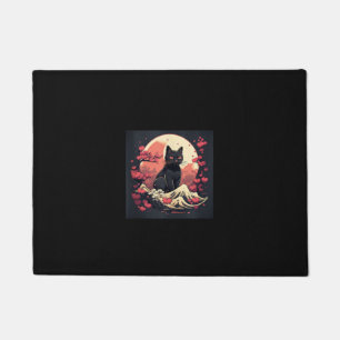 Mystical Sakura Night_ Black Cat with Full Moon  Doormat