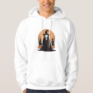 Mystical Salem Black Cat with Pumpkins Hoodie