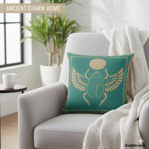 Mystical Scarab Ancient Egyptian Art Throw Pillow