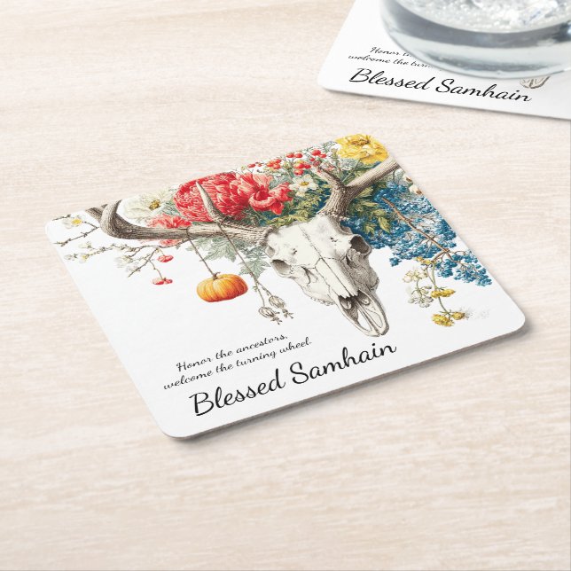 Mystical Seasons | Samhain Witchy Design Square Paper Coaster (Angled)