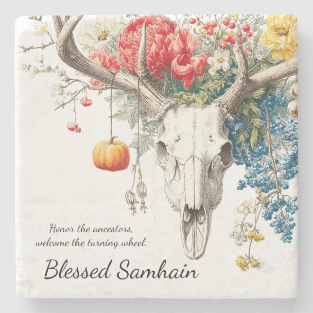 Mystical Seasons | Samhain Witchy Design Stone Coaster (Front)