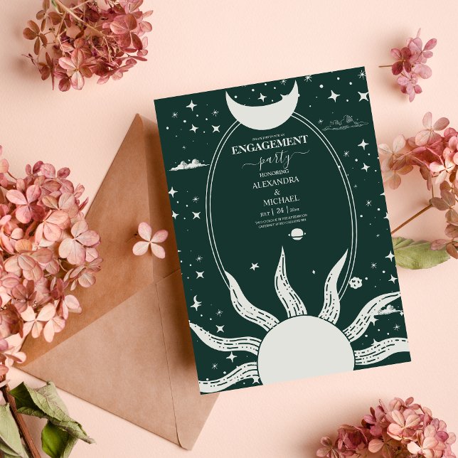  Mystical Silver and Green Sun Moon Wedding Invitation (Creator Uploaded)