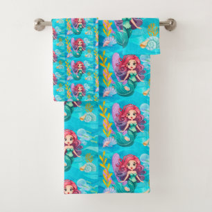 mystical siren design bath towel set