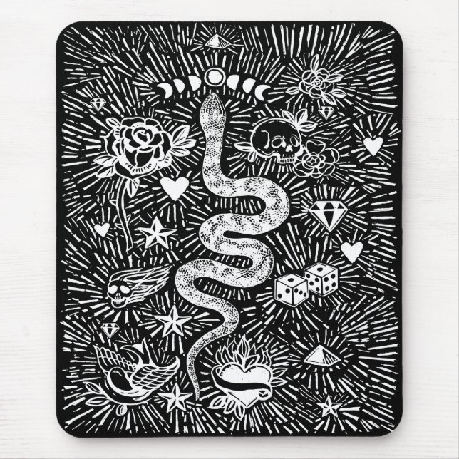 Mystical Snake Lunar White Mousepad (Front)