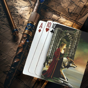 Mystical Sorceress Wolf Guardian Stone Portal  Playing Cards