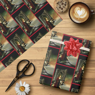 Mystical Sorceress Wolf Guardian Stone Portal Wrapping Paper