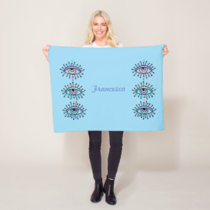 Mystical Spiritual Eyes Blue Fleece Blanket