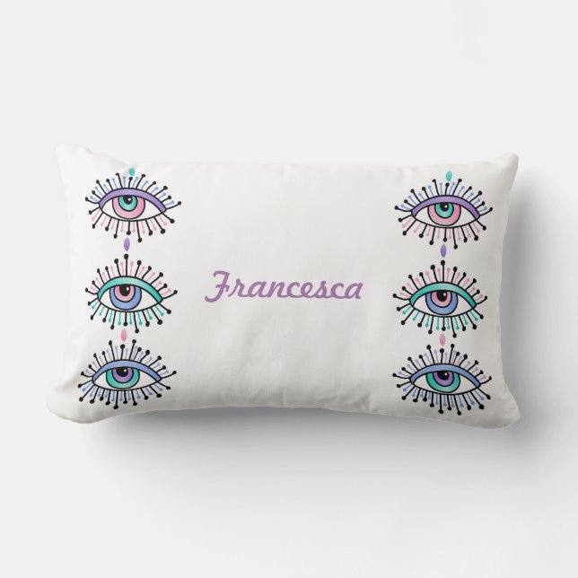 Mystical Spiritual Eyes Design on White Lumbar Pillow (Front)