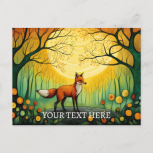 Mystical Spring Forest Fox Floral Painting Postcard