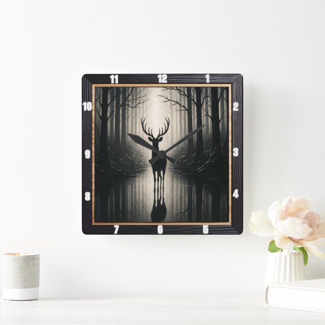Mystical Stag Forest Silhouette  Square Wall Clock (Home)