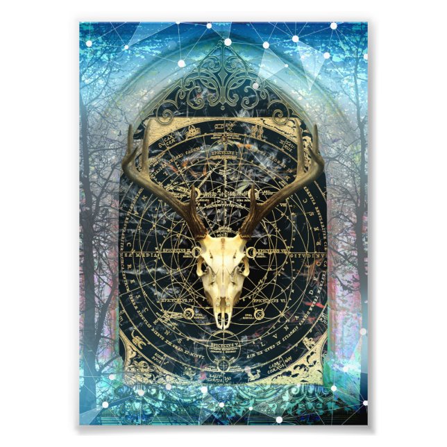 Mystical Stag Skull Dark Fairytale Art Print (Front)