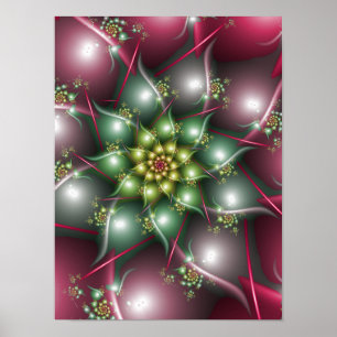 Mystical Star Flower Emerald Green and Burgundy Re Poster