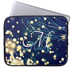 Mystical Stars Monogram Sparkle Personalized Laptop Sleeve