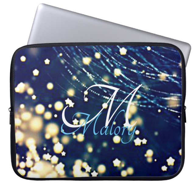 Mystical Stars Monogram Sparkle Personalized Laptop Sleeve (Front)