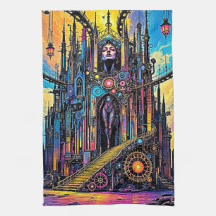 Mystical Steampunk Cathedral Kitchen Towel