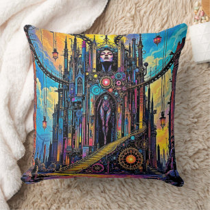 Mystical Steampunk Cathedral Throw Pillow