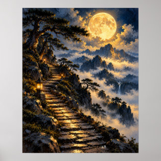 Mystical Stone Path Mountain Moon Poster